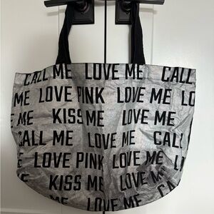 PINK Victoria's Secret Black and Gray Text Tote